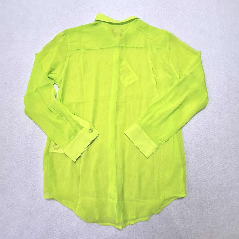 Wildfang Empower Sheer Button Up Womens Small Neon Green WN8702 NWT - Picture 2 of 7